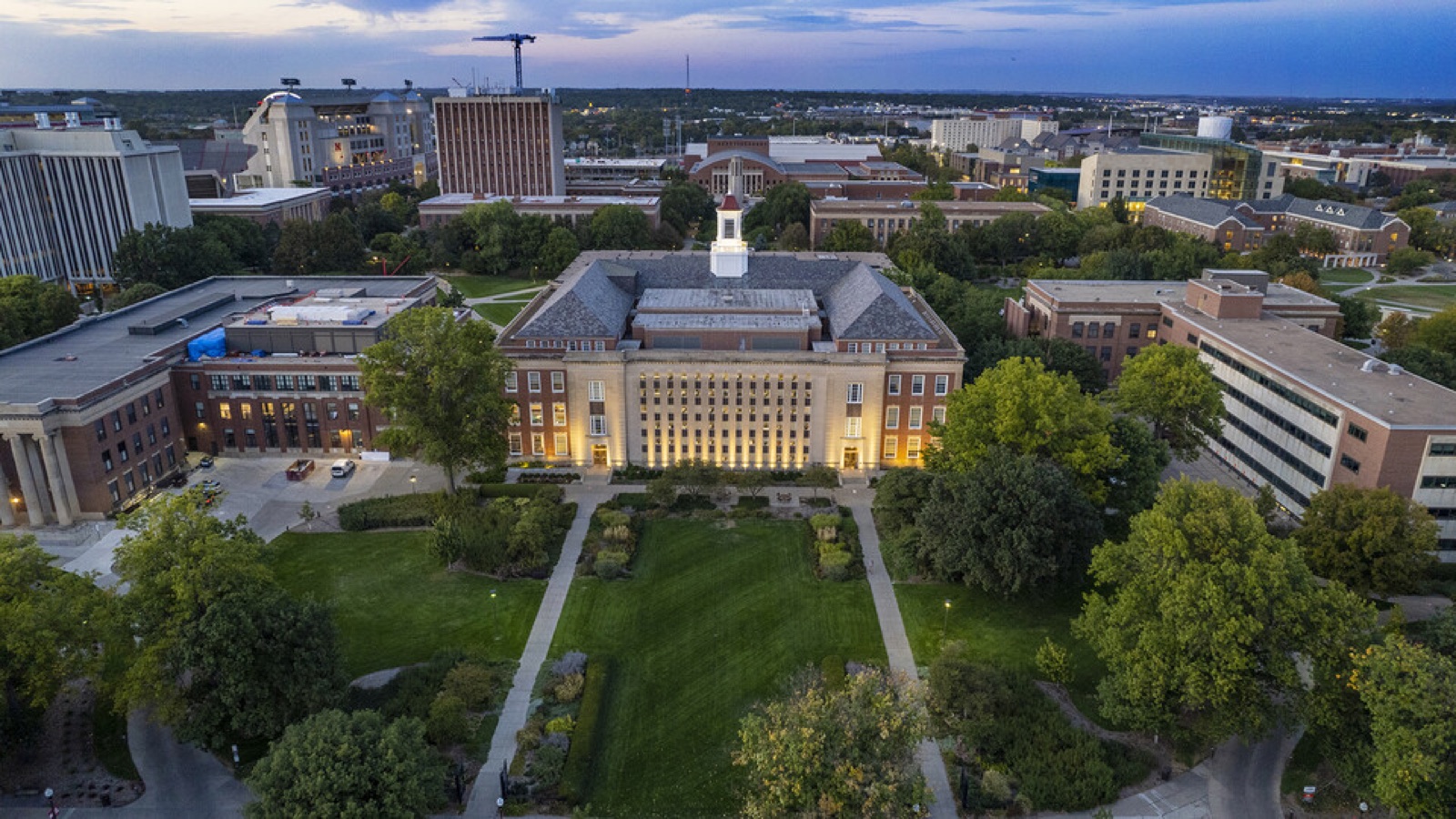 University of Nebraska–Lincoln campus building and lawn