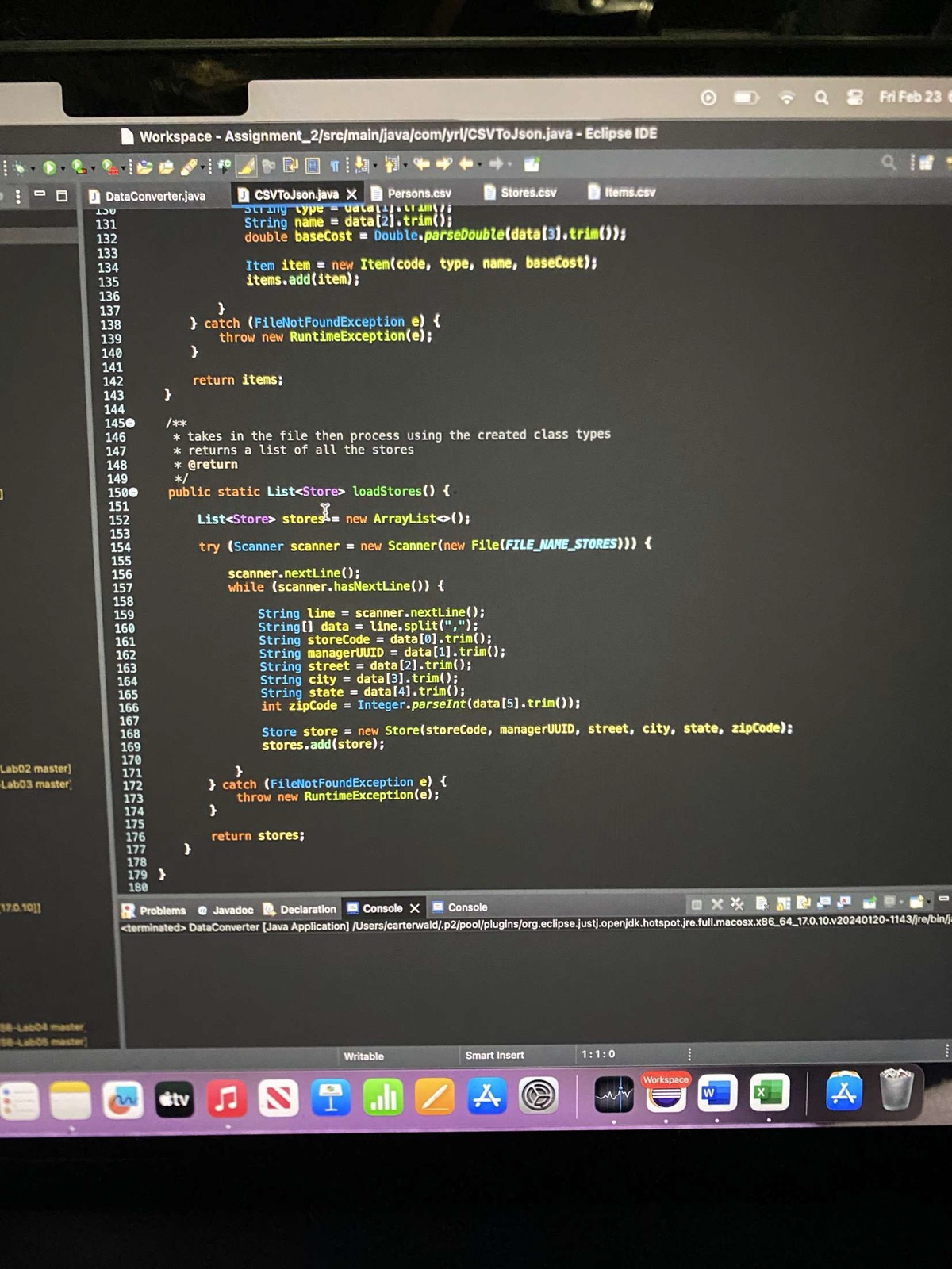 Java data conversion code open in Eclipse