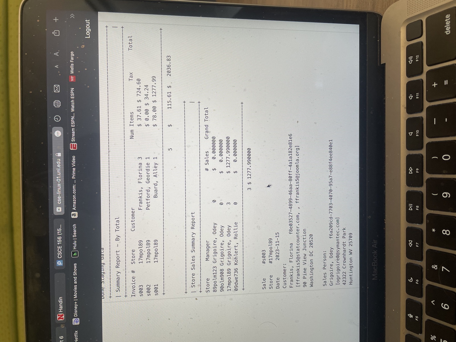 Printed-style receipt generated from the project’s company data
