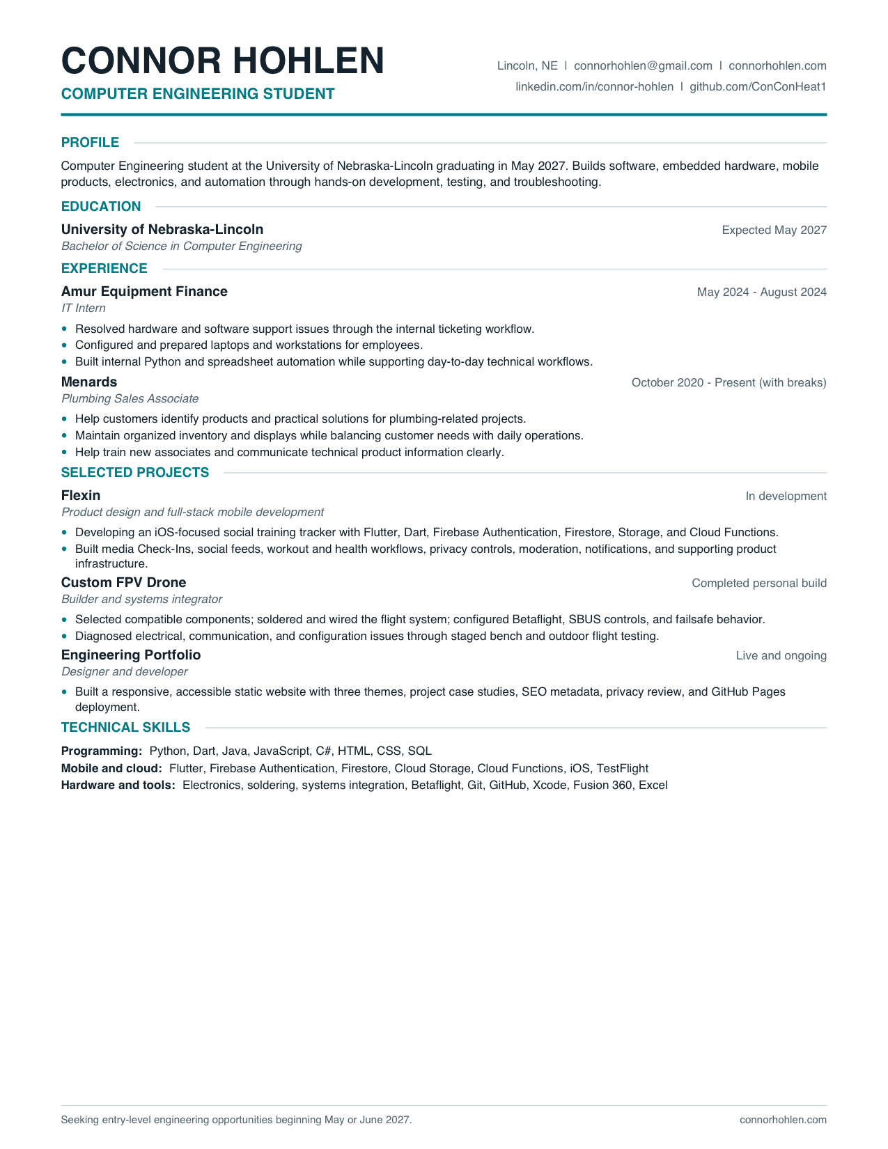 Preview of Connor Hohlen’s résumé